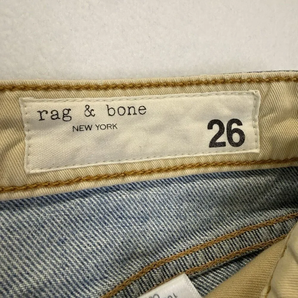 rag & bone Jeans Rosa Mid Rise Boyfriend Distressed Button Fly Raw Hem Sz 26